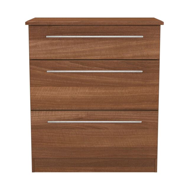 Carlton 3 Drawer Deep Chest of Drawers in Noche Walnut (Ready Assembled) Brown Noche Walnut