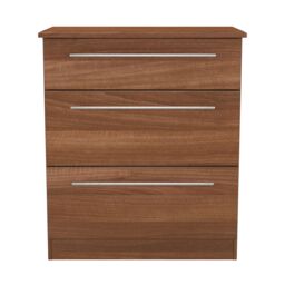 Carlton 3 Drawer Deep Chest of Drawers in Noche Walnut (Ready Assembled) Brown Noche Walnut