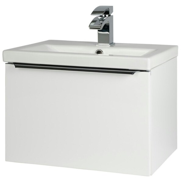 500mm Bathroom Gloss White Wall Mounted Vanity Unit and Basin (Central) - Brassware not included White White 1