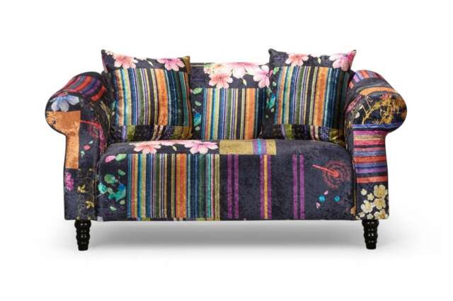 Fabric Black Patchwork 2 Seater Sofa AVICI SHOUT