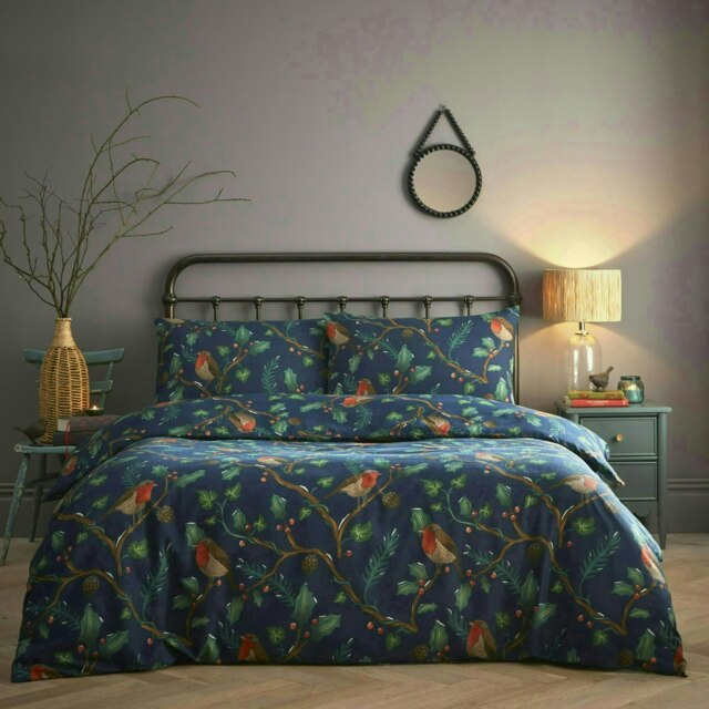 Portfolio Home Dalby Robins Holly Bedding Duvet Cover Set Blue Double