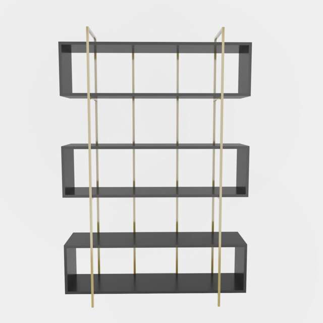 Decorotika Bruti Freestanding Metal Frame Bookcase 180 cm H x 120 cm W x 29,6 cm D Multi Anthracite and Gold 1