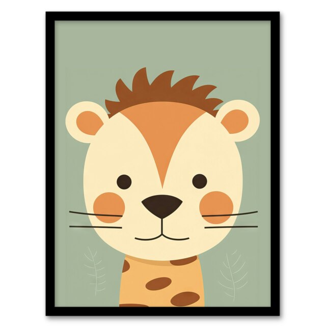 Zoo Animal Graphic Soft Pastel Colour Kids Bedroom Black Framed Wall Art Print A4