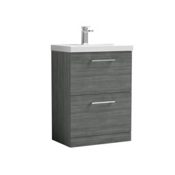 Balterley Contemporary Bathroom Floor Standing 2 Soft-Close Drawer Vanity Unit & Mid-Edge Ceramic Basin