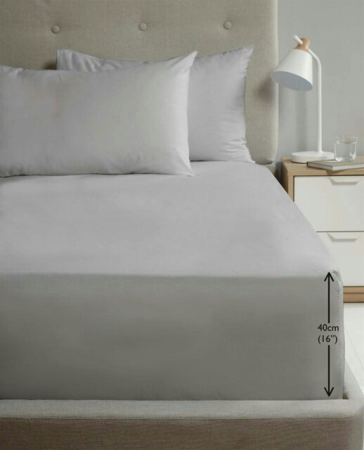 180TC Percale Fitted Sheet and Pillowcase Pair - Grey - Super King