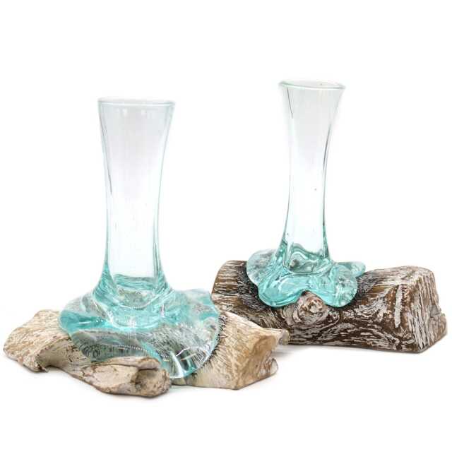 Serenityy Molten Glass on Whitewash Wood Vase - Small