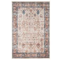 KUKOON Blue Beige Traditional Floral Bordered Non Slip Washable Low Pile Rug 240cm x 330cm Multi