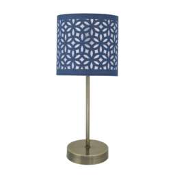 Antique Brass Stick Table Lamp with Navy Blue Laser Cut Shade