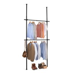 House of Home Clothes Rail Telescopic Wardrobe Organiser Hanging Clothing Rack Adjustable Storage Black Black Not provided