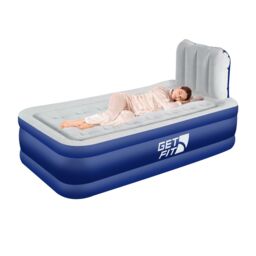 Get Fit Air Bed With Built In Electric Pump - Premium Single Airbed - Quick Blow Up Bed With Headboard & Free Inflatable Pillow Blue Navy / White 1