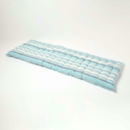 Homescapes Garden Bench Cushion Luxury 3 Seater Cotton Stripe Indoor Outdoor Seat Pad Blue 143 x 48 cm 1