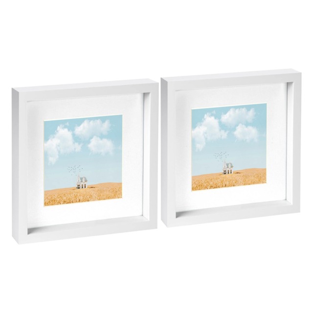"Nicola Spring 10 x 10"" Photo Frames - White Mount 3D Photo Frame Picture Frame Box Portrait Display Case & Spacer (53 x 53cm) x2"