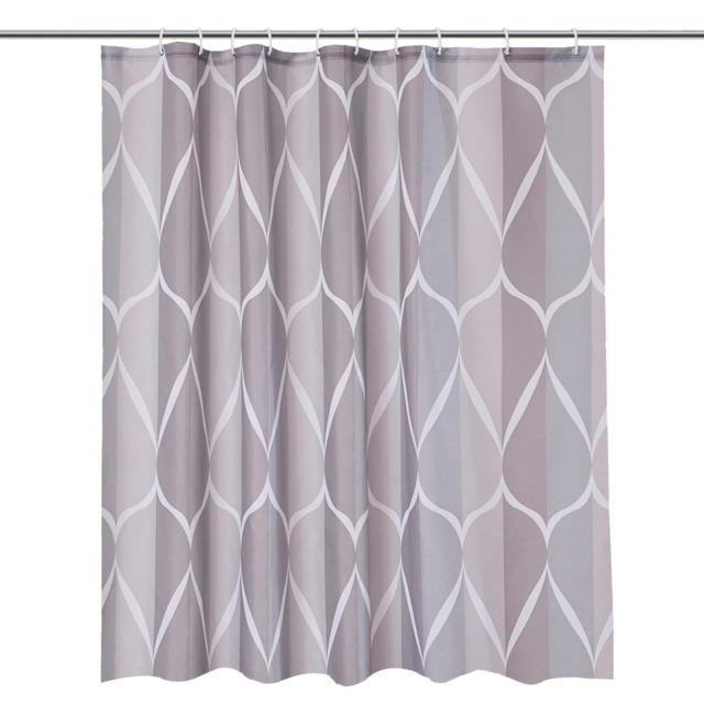 Lattice Grey Polyester Fabric Shower Curtain with 12 Hooks - 180x180cm