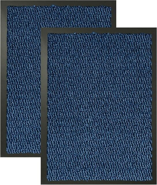 KAV Pack of 2 Door Mat Dirt Trapper for Indoor and Outdoor Non Slip, Floor and Kitchen Doormats Super Absorbent (40 X 60) (Blue)