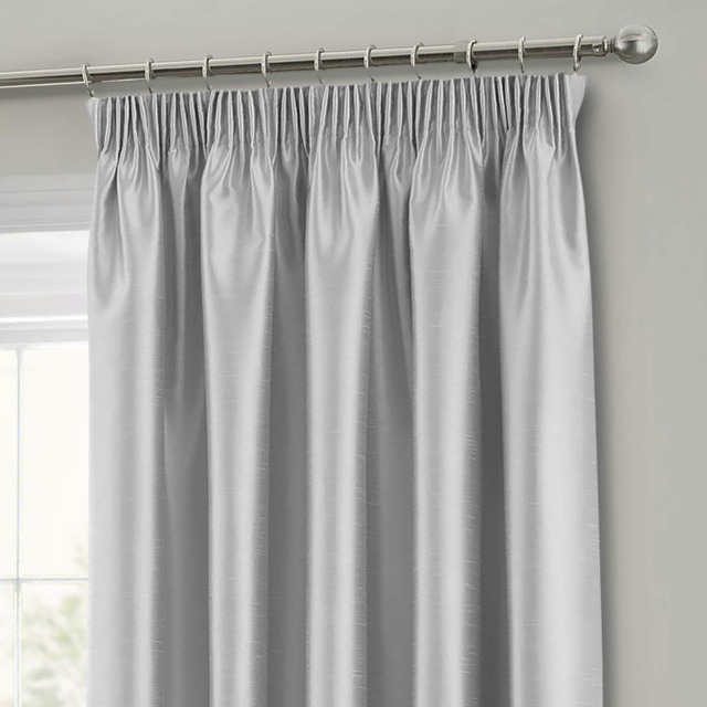 Intimates Faux Silk Pencil Pleat Curtains - 117cm x 137cm Grey Silver