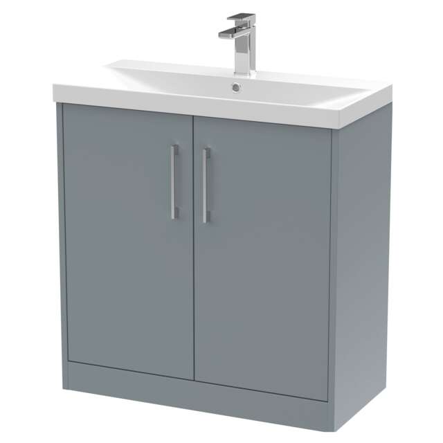 Balterley Winshill Contemporary 2 Door Floor Standing Vanity Unit with Thin Edge Basin, Grey, 800mm
