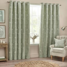 Wylder Floral Jacquard Sage Eyelet Curtains (W)229cm x (D)229cm Multi