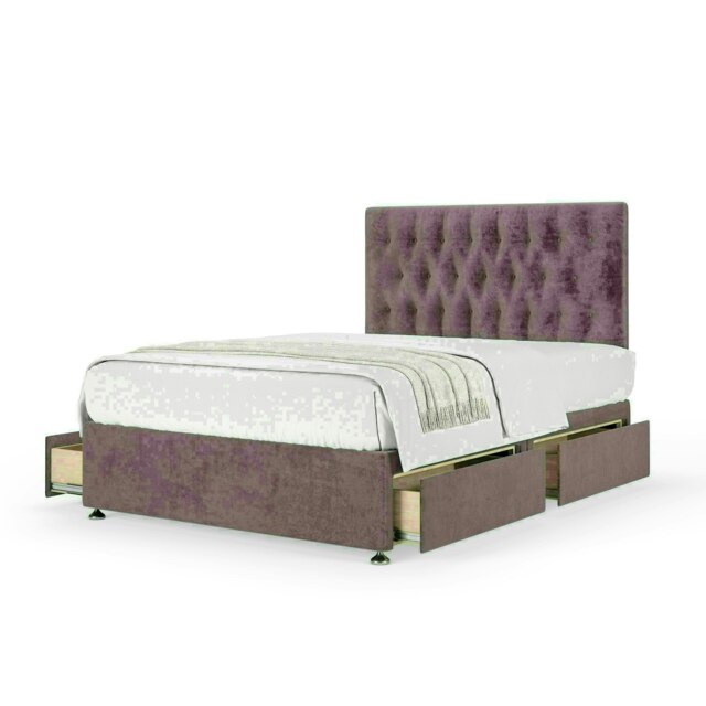 Mauve Naples Velvet 4 Drawer Divan Base and Lona Headboard King Size