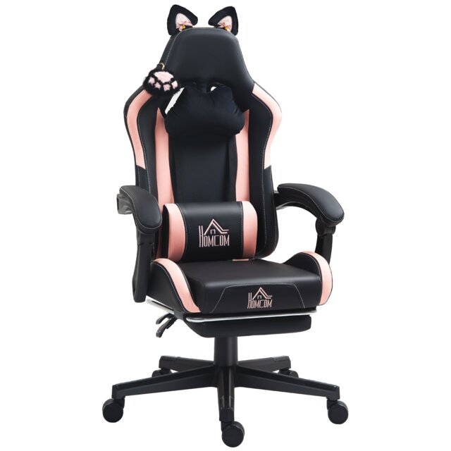 HOMCOM Gaming Chair with Footrest, Reclining Computer Chair, Black Black Black