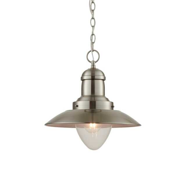Mendip 1 Light Dome Ceiling Pendant Clear Glass, Satin Nickel, E27