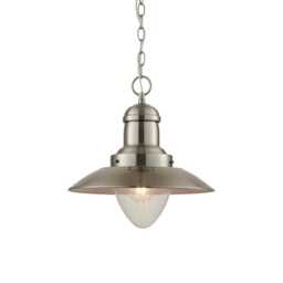 Mendip 1 Light Dome Ceiling Pendant Clear Glass, Satin Nickel, E27