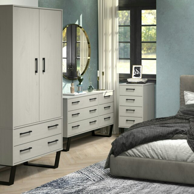 Texas Industrial-Style Wardrobe with Drawers and Hanging Space, Antique Wax Finish Grey Grey One Size 1