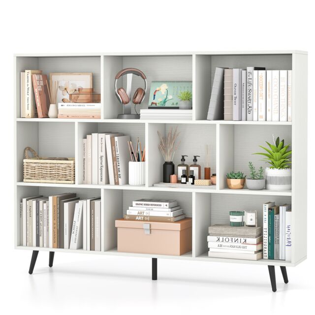 COSTWAY 10 Cube Bookcase 140 CM Mid Century Modern Storage Organizer White