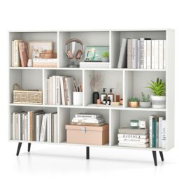 COSTWAY 10 Cube Bookcase 140 CM Mid Century Modern Storage Organizer White