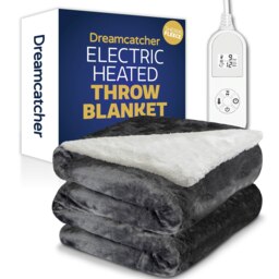 Dreamcatcher Grey Soft Microfleece & Sherpa Electric Blanket Heated Throw 160x120cm