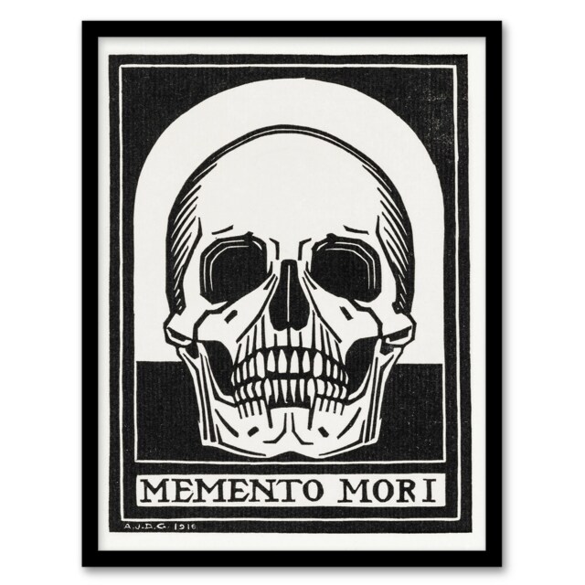 "Memento Mori Skull Black and White Framed Wall Art Print Julie de Graag 12x16"""