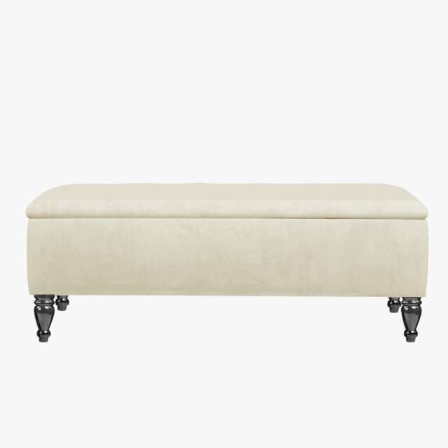 Lisbon Plain 150cm Ottoman Storage Bench - Plush Velvet Shoe Bench - Cream Upholstery Footstool with Storage