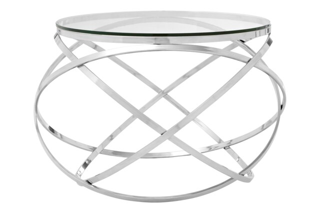 Clear Glass Side Table,Polished Circular Settee Side Table,Luxe Silver Bedside Table With Overlapping Hoops Silver