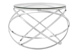 Clear Glass Side Table,Polished Circular Settee Side Table,Luxe Silver Bedside Table With Overlapping Hoops Silver