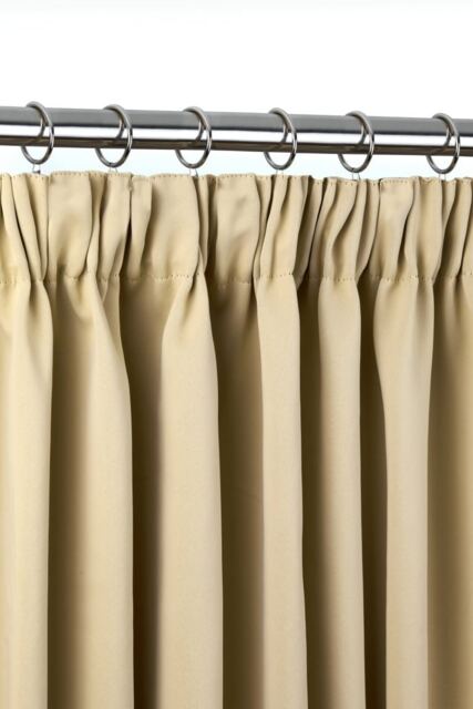 Essential Woven Thermal Blackout Pencil Pleat Curtains 116cm x 183cm Beige Cream Beige