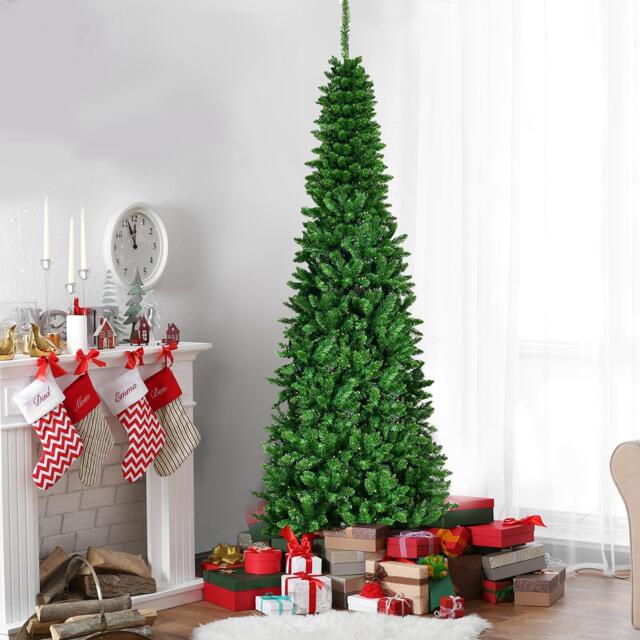 5Ft Pre-Lit Artificial Slim Christmas Pencil Tree Decorations Cool White LEDs