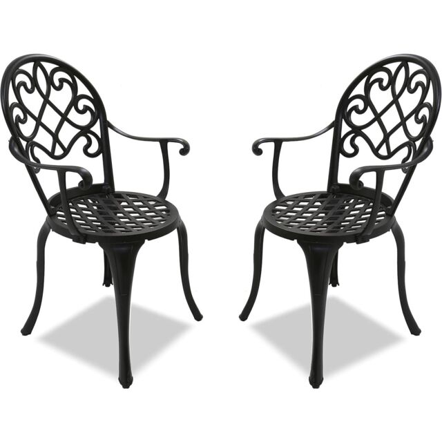 Centurion Supports Prego 2-Large Garden and Patio Bistro Chairs with Armrests in Cast Aluminium Black