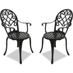 Centurion Supports Prego 2-Large Garden and Patio Bistro Chairs with Armrests in Cast Aluminium Black