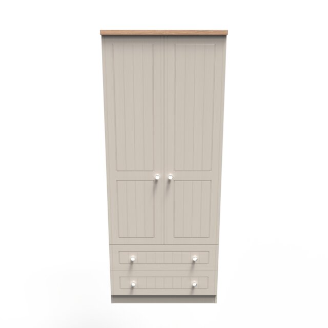 Cambridge 2 Drawer Double Wardrobe in Kashmir Ash & Bardolino Oak (Ready Assembled) Cream Kashmir Ash & Bardolino Oak
