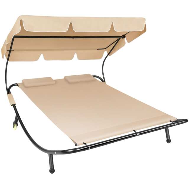 Sun Lounger Livorno - for 2 people, adjustable sunroof, with wheels Cream black/beige 1