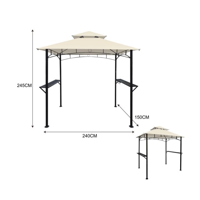 Groundlevel Premium Garden BBQ Gazebo Dual-Tier UV-Resistant Canopy Steel Frame Cream