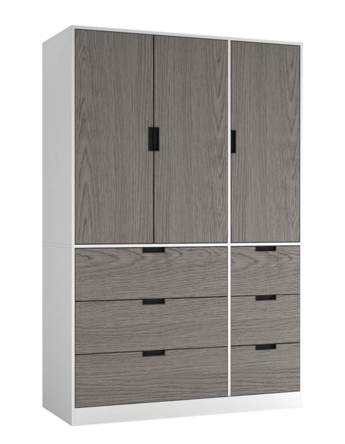 RIGA 3 Door 6 Drawer Wardrobe White White & Cedar Grey 10 x 44.5 x 79 1
