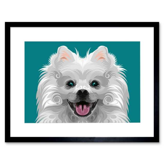 "Spitz Dog Lover Fur Swirls Fun Pet Portrait 9x7"" Black Framed Wall Art Print"