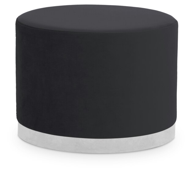 Orsina Black and Silver Round Footstool, Velvet Ottoman Footstool with Silver Base, Pouffe Footstool for Home