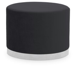 Orsina Black and Silver Round Footstool, Velvet Ottoman Footstool with Silver Base, Pouffe Footstool for Home