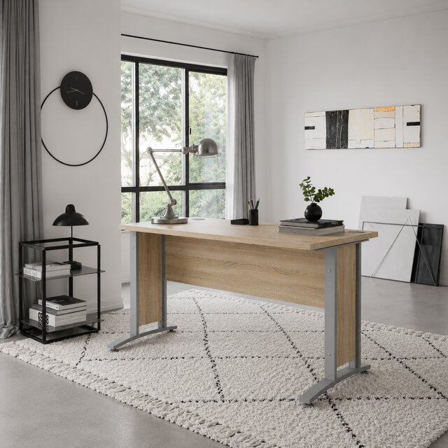 Prima Desk 150cm in Oak with Silver Grey Steel Legs