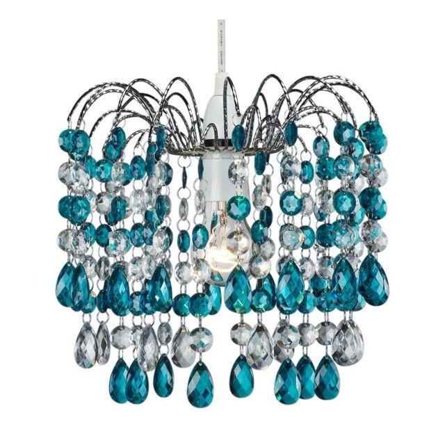Contemporary Pendant Shade with Teal Acrylic Droplets Blue Teal 1