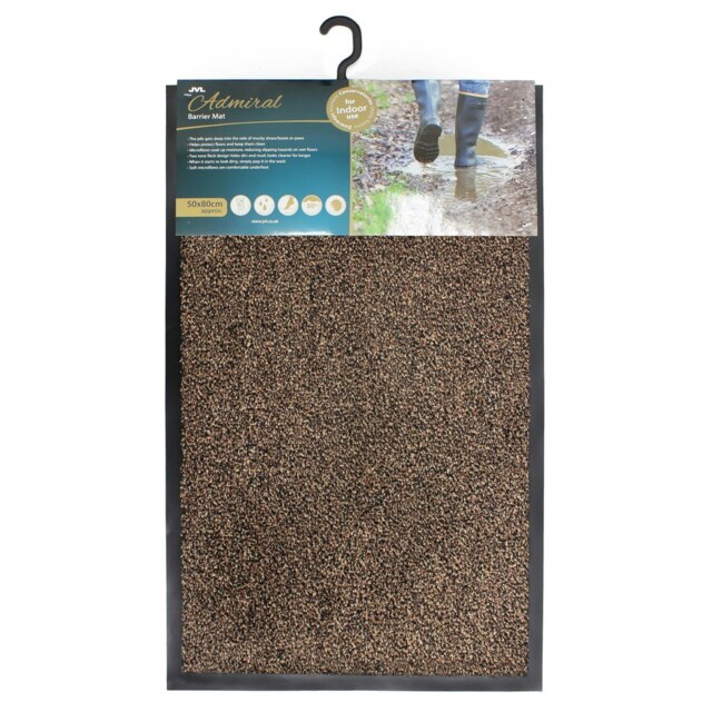 JVL Admiral Barrier Door Mat, Microfibre, Brown, 50 x 80 cm