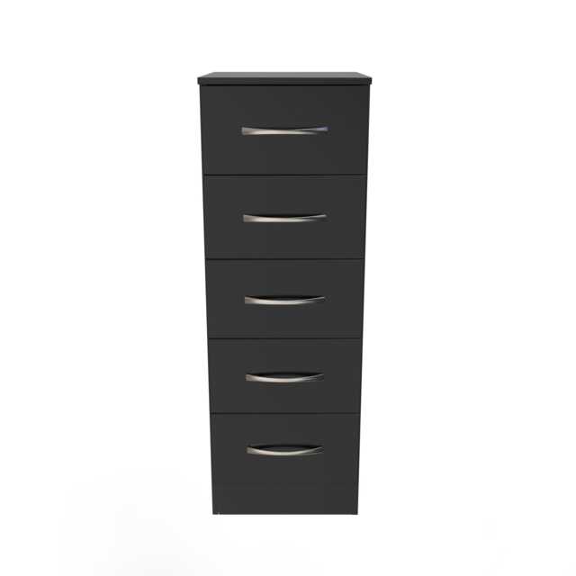 Hampshire 5 Drawer Tall Bedside Cabinet in Black Matt (Ready Assembled) Black Black Matt