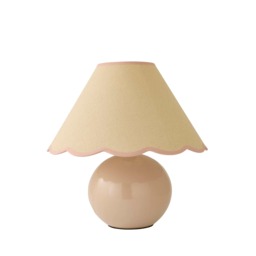 ValueLights Bosco Stone Ceramic Table Lamp Pink Trim Scallop Shade