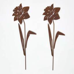 Homescapes Steel Narcissus Garden Stake Decorations, Set of 2